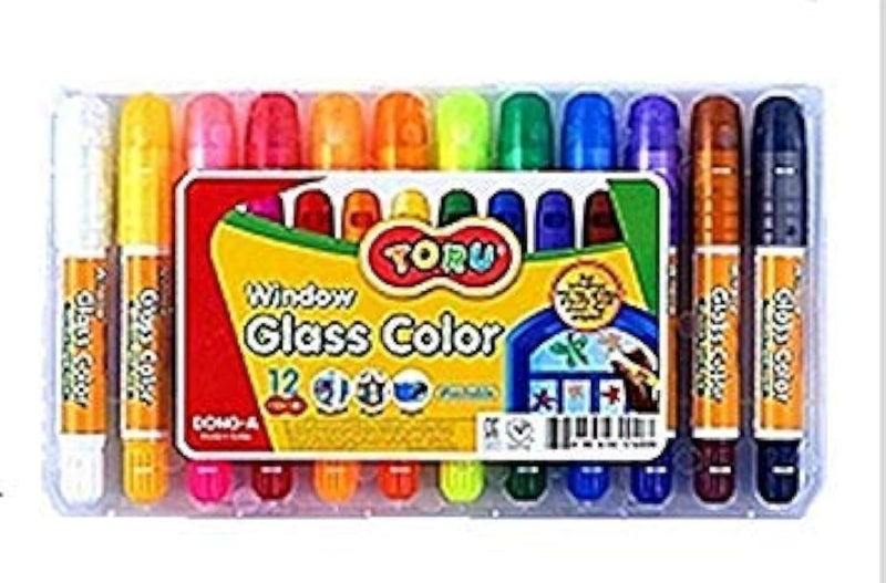 Toru Window Glass Color Crayon Marker Washable Paper Aqua Non-Toxic 12 Colors